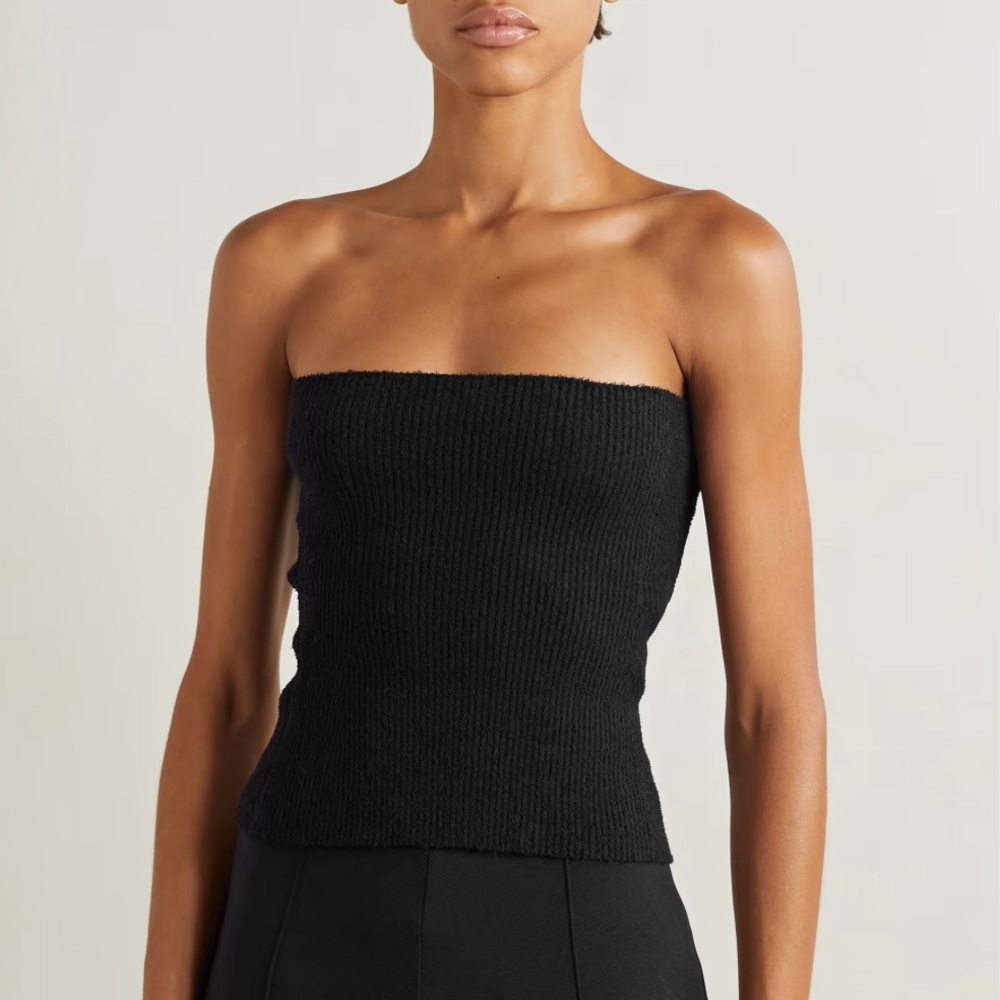 WARDROBE.NYC Strapless Ribbed Cotton-Blend Top